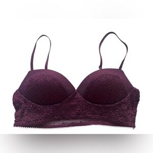 Victoria’s Secret Padded Demi Bra Sz Small Lace Overlay Burgundy Wireless